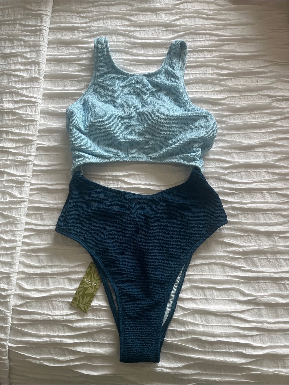 Cupshe Light Blue and Dark Teal Cutout One-Piece Swimsuit